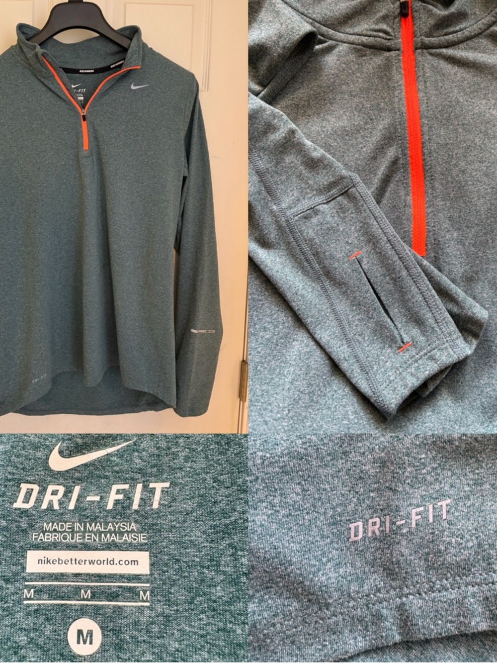 Nike Dri-FIT Heathered Teal Running Top with Black Neckband